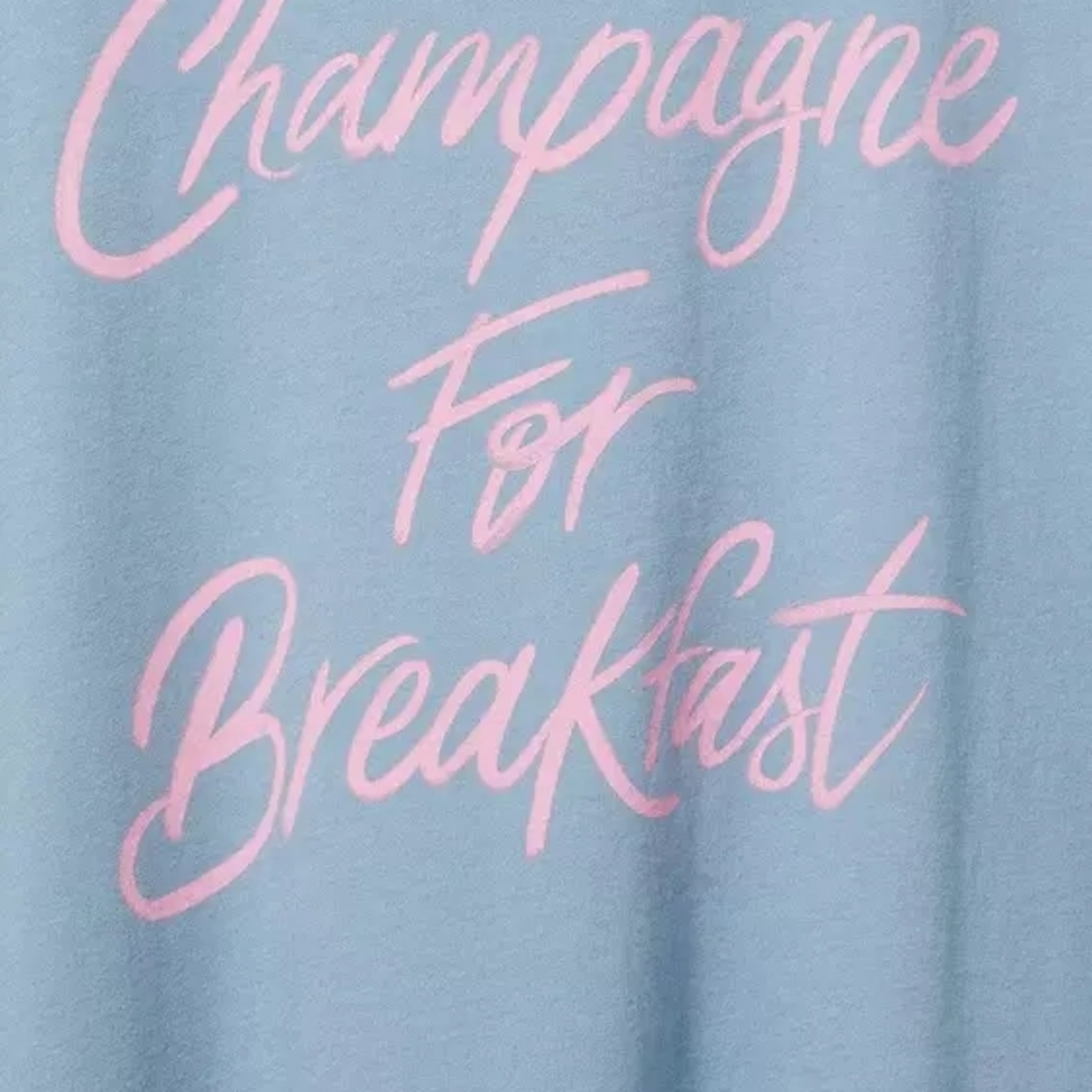 Champagne Breakfast Crew Heritage Jersey Tee Graphic T-Shirt with Pink Text A1 - Picture 2 of 4